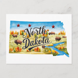 North Dakota USA State Shaped Vintage Watercolor Briefkaart