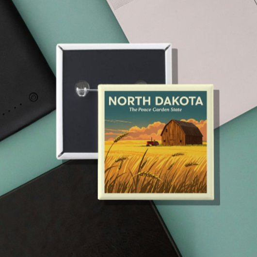 North Dakota Vierkante Button 5,1 Cm