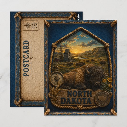 North Dakota Vintage Reis Briefkaart (Voorkant / Achterkant)