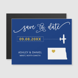 North Dakota Wedding Save the Date Kaart, Map Magnetische Uitnodiging