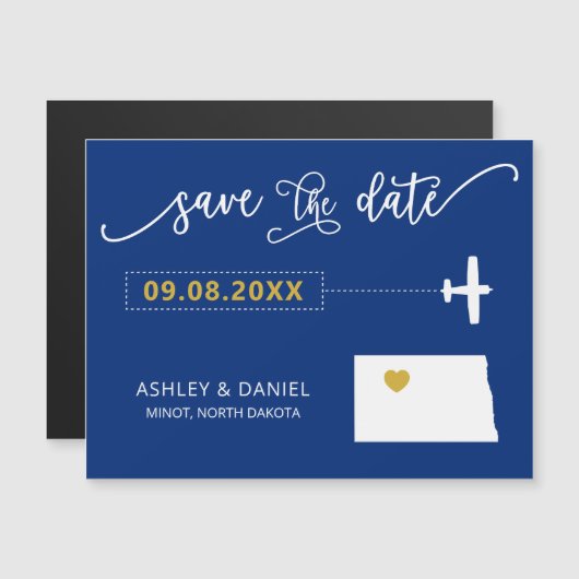 North Dakota Wedding Save the Date Kaart, Map Magnetische Uitnodiging (Voorkant / Achterkant)