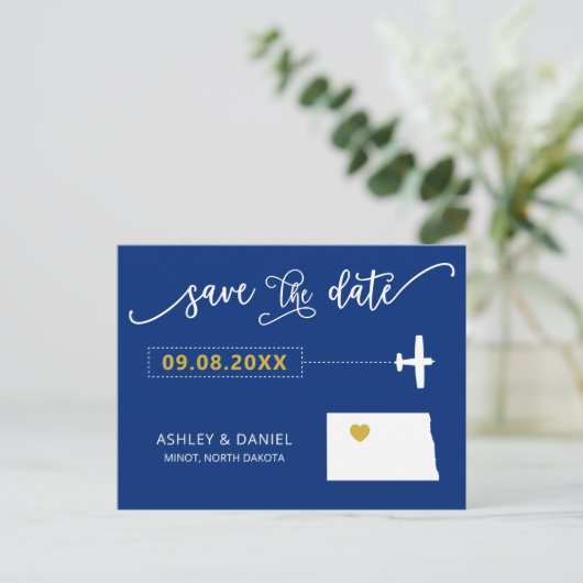 North Dakota Wedding Save the Date Map Briefkaart (Staand voorkant)