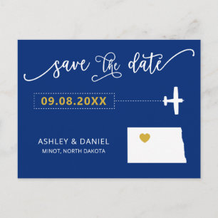 North Dakota Wedding Save the Date Map Briefkaart