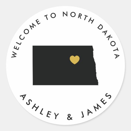 North Dakota Wedding Welcome Sticker Label Gold (Voorkant)