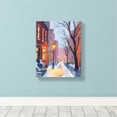 North End Winter Boston Aquarel Schilderij Canvas Afdruk (Insitu (Houten vloer))