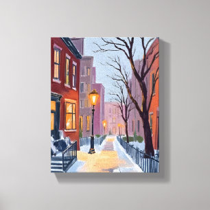 North End Winter Boston Aquarel Schilderij Canvas Afdruk