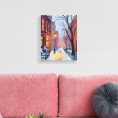 North End Winter Boston Aquarel Schilderij Canvas Afdruk (Insitu (Woonkamer))