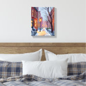 North End Winter Boston Aquarel Schilderij Canvas Afdruk (Insitu (Slaapkamer))