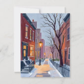North End Winter Boston Aquarel Schilderij Kaart (Voorkant)