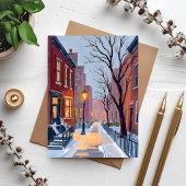 North End Winter Boston Aquarel Schilderij Kaart