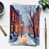 North End Winter Boston Aquarel Schilderij Kaart