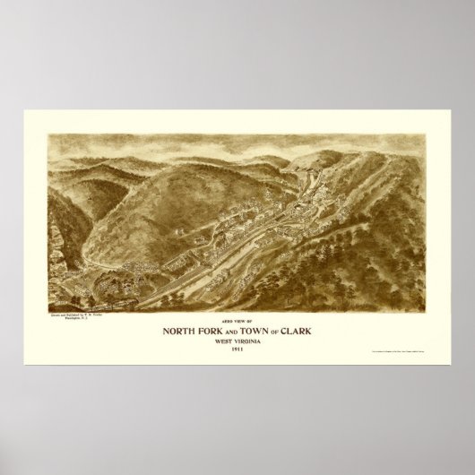 North Fork and Clark, WV Panoramic Map - 1911 Poster (Voorkant)