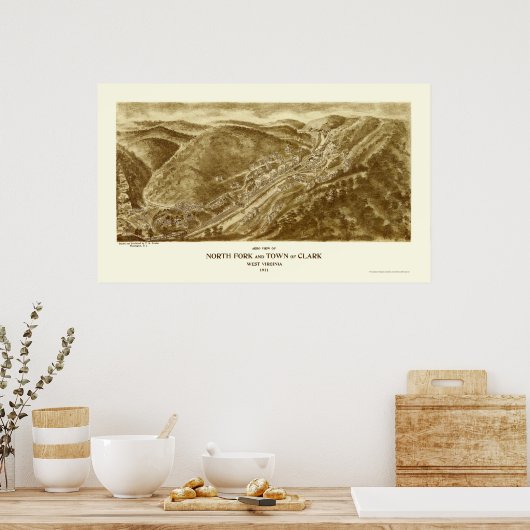 North Fork and Clark, WV Panoramic Map - 1911 Poster (Keuken)