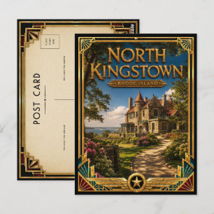 North Kingstown Rhode Island Vintage Art Deco Goud Briefkaart