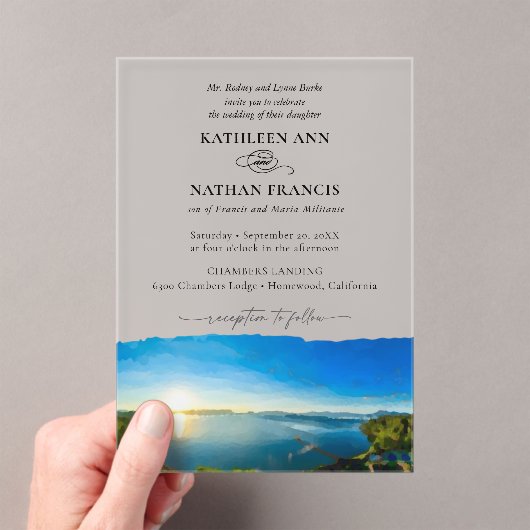 North Lake Tahoe bestemming formele bruiloft Acryl Uitnodigingen (Insitu (Draagbaar))