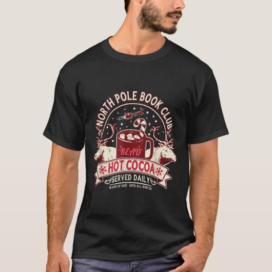 North Le Book Club Hot Cocoa Reindeer Librarians C T-shirt (Voorkant)