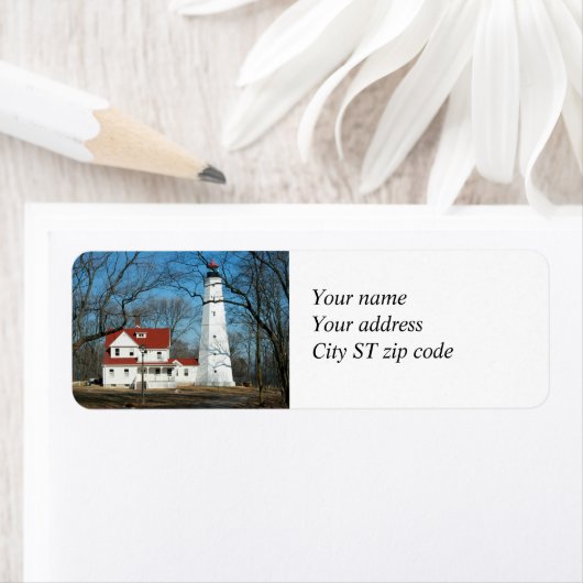 North Point Lighthouse Milw WI-adreslabel Etiket (Insitu)
