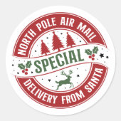 North Pole Air Mail Speciale levering Ronde Sticker (Voorkant)