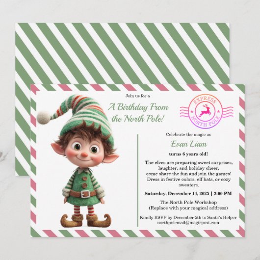 North Pole Birthday Magic | Enchanted Elf Kaart (Voorkant / Achterkant)