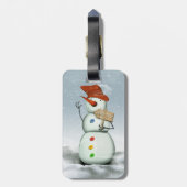 North Pole Bound Snowman Bagagelabel (Achterkant verticaal)
