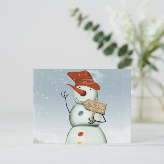 North Pole Bound Snowman Briefkaart (Staand voorkant)