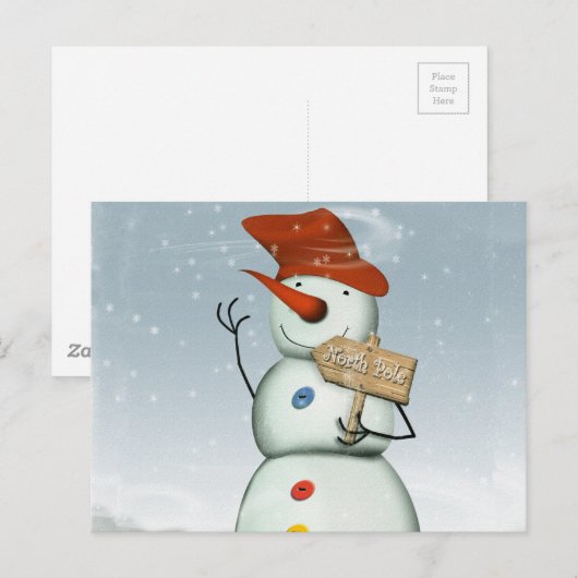 North Pole Bound Snowman Briefkaart (Voorkant / Achterkant)