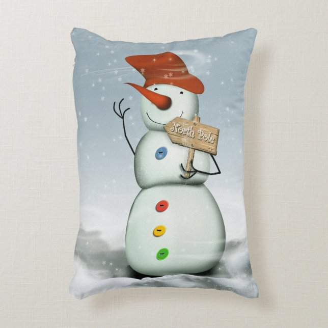 North Pole Bound Snowman Decoratief Kussen (Voorkant(Verticaal))