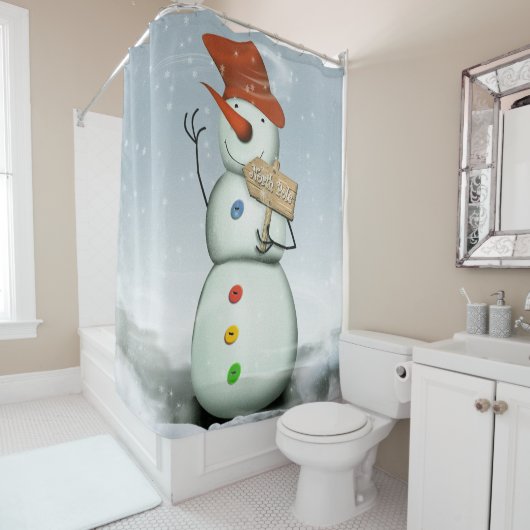 North Pole Bound Snowman Douchegordijn (In situ)