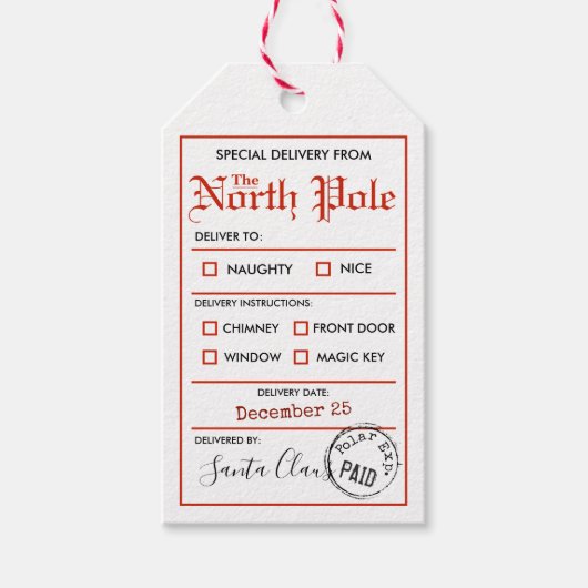 North Pole Christmas Gift Label Cadeaulabel (Voorkant)