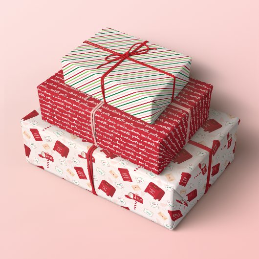North Pole Christmas Mail, Lettering en Stripes Inpakpapier Vel
