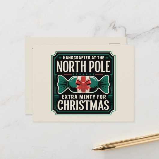 North Pole Christmas mints voeg bericht toe Feestdagenkaart (Voorkant / Achterkant in situ)
