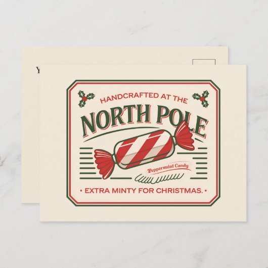 North Pole Christmas mints voeg bericht toe Feestdagenkaart (Voorkant / Achterkant)