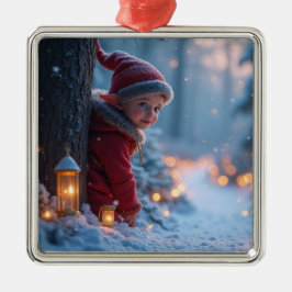 North pole Elf in the winter Metalen Ornament