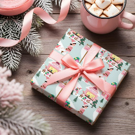 North Pole Elf Workshop Santa Claus Pink Village Cadeaupapier