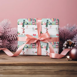 North Pole Elf Workshop Santa Claus Pink Village Cadeaupapier