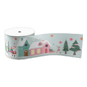 North Pole Elf Workshop Santa Claus Pink Village Grosgrain Lint (Spoel)