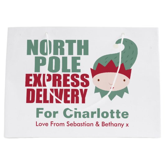 North Pole Express Delivery Personalized Elf Groot Cadeauzakje (Voorkant)