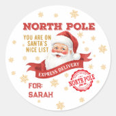 North Pole Express Delivery Santa Christmas Ronde Sticker (Voorkant)
