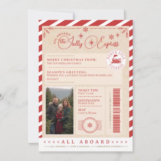 North Pole Express treinkaartje Kerstfoto Feestdagenkaart (Voorkant)