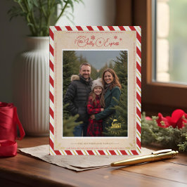 North Pole Express treinkaartje Kerstfoto Folie Feestdagenkaart