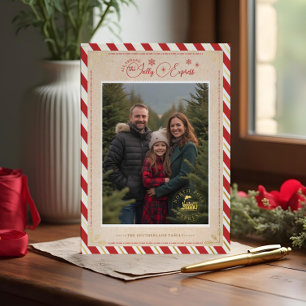 North Pole Express treinkaartje Kerstfoto Folie Feestdagenkaart