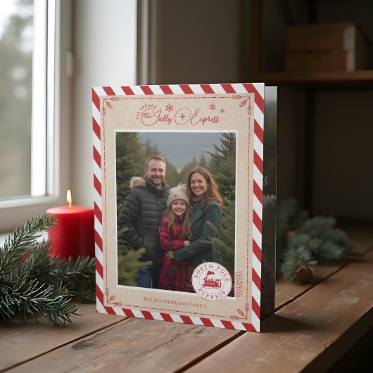 North Pole Express treinkaartje Kerstfoto's Drieluik Wenskaart