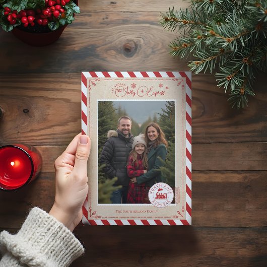 North Pole Express treinkaartje Kerstfoto's Drieluik Wenskaart
