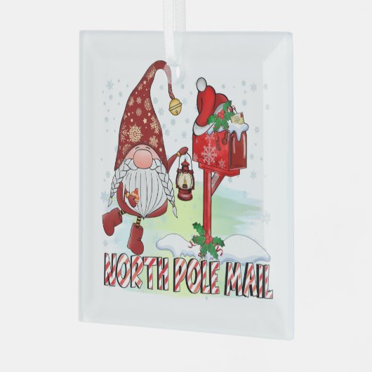 North Pole Mail Gnome Mailbox Lantern Glas Ornament (Voorkant links)