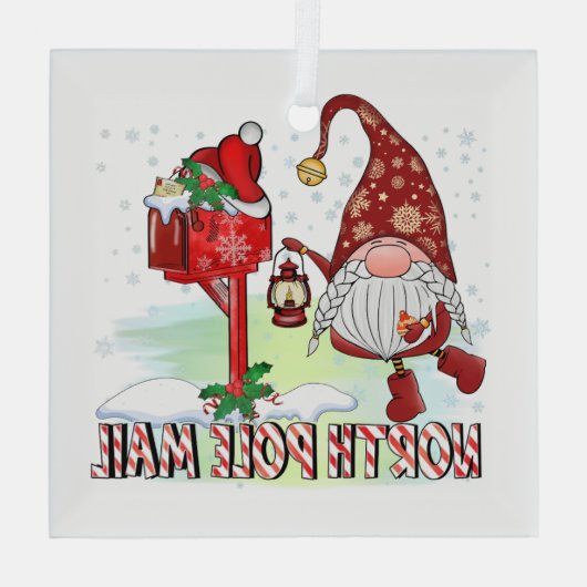 North Pole Mail Gnome Mailbox Lantern Glas Ornament (Achterkant)
