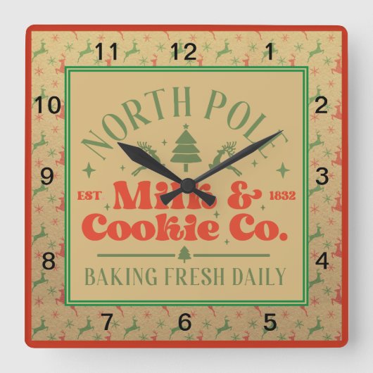 North Pole Milk and Cookie Co. Vierkante Klok (Voorkant)