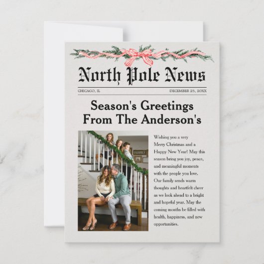 North Pole Newspaper Christmas Photo Card (Voorkant)