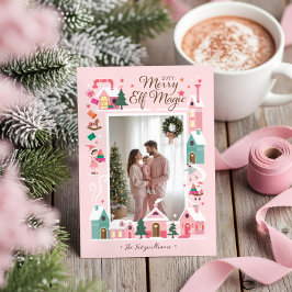 North Pole Pink Elf Workshop Santa Photo Feestdagenkaart