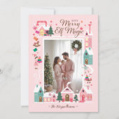 North Pole Pink Elf Workshop Santa Photo Feestdagenkaart (Voorkant)