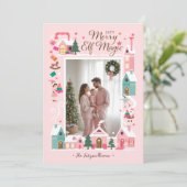 North Pole Pink Elf Workshop Santa Photo Feestdagenkaart (Staand voorkant)